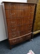 A mid century six drawer beech chest