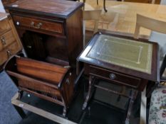 A reproduction telephone stand, flap sided table and magazine rack,