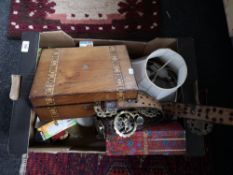 A box of inlaid Victorian box, horse brasses,