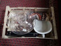 A box of large glass bowl, spoon in case,