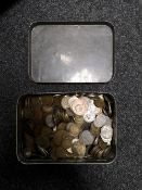 A tin of coins,