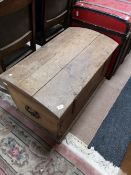 A nineteenth century oak metal bound shipping trunk