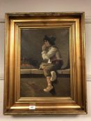 Continental school : oil on canvas depicting study of a child smoking CONDITION REPORT: