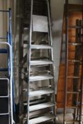 An aluminium ladder and wooden ladder