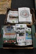 Two boxes of Jaguar enthusiast car magazines