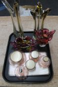 A tray of art glass vase, dishes,
