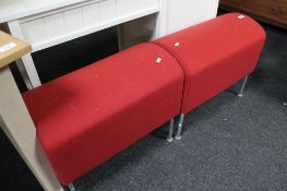 Two contemporary red upholstered stools