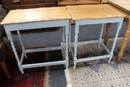A pair of Edwardian oak painted occasional tables