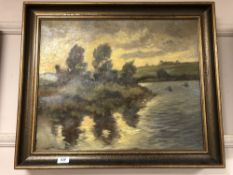 Continental school : oil on canvas depicting ducks in flight