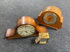 An oak cased Art Deco Smiths mantel clock together with a Rapport mantel clock and a brass cased