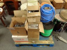 A pallet of thirteen spools of LED neon cable together with eight boxes of cap ends,