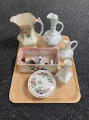 A tray containing Aynsley vase, Wedgwood lidded dish,
