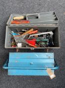 A metal concertina tool box together with one other tool box of tools