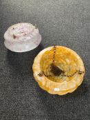 Two glass Art Deco hanging light shades