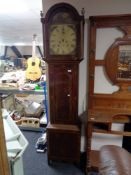 A nineteenth century painted dial longcased clock with pendulum and weights