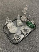A tray of seven assorted glass ornaments - ballerina, giraffe,
