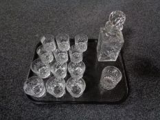 A tray of crystal whisky decanter,