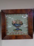 A Victorian mahogany framed needlework - flowers in a bowl by Ann Nicholson
