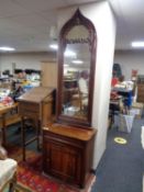 An antique mahogany hall cabinet fitted with a drawer with hall mirror