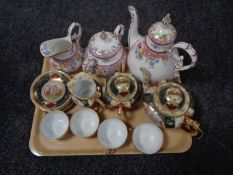 A tray of eleven piece continental tea service, antique floral tea pot,