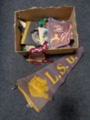 A box of vintage pennants