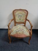 A continental walnut salon armchair