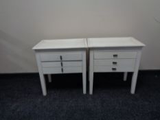 A pair of painted three drawer bedside chests
