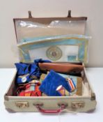 A case of Freemasons regalia and medals