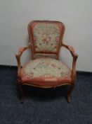 A continental walnut salon armchair