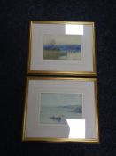 Henry Mayer; Coastal landscape and a marshland scene, two watercolours, signed,