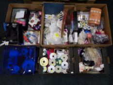 A pallet of six boxes of crafting and haberdashery items