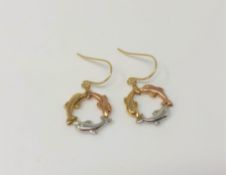 A pair of 14ct three-tone gold dolphin earrings