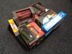 A tray of boxed die-cast vehicles, exclusive first edition busses,