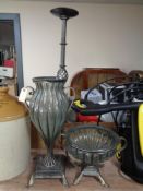 A Barker and Stonehouse metal glass lined vase & comport together with a further metal Gothic