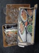 Two boxes of assorted drinking glasses, vases,