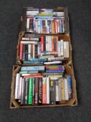 Three boxes of hardbacked and paperbacked books - Novels,