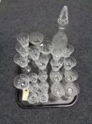 A tray of assorted drinking glasses,