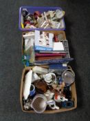 Three crates of miscellaneous, Wedgwood biscuit barrel, Pool pottery jug,