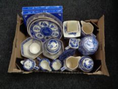 A box of Ringtons china, wall plates, vases,