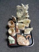 A tray of pair of marble goblets, polished stone, Ottoman soldier,