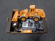 A box containing remote-control handsets, auto break control unit, remote-controlled Jeep,