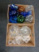 Two boxes of glassware, demi johns,