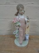A LLadro figure - Girl with bird on hand