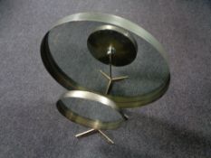 A circular metal adjustable Durlston designs dressing table mirror with matching shaving mirror