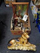 A twentieth century chalk dog - Alsatian, together with metal ware,