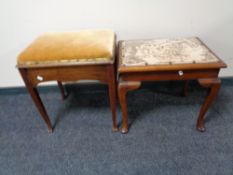 An Edwardian mahogany piano stool and dressing table stool