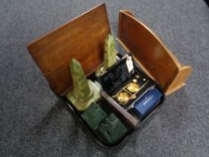 A tray of marble obelisks, Edwardian desk stand and music stand,