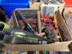 A box of wood working tools etc