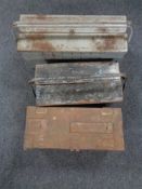 Two metal concertina tool boxes containing a small quantity of hand tools together with a metal