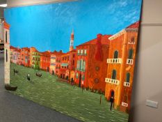 Gareth Thomas : Gondolas in Venice, oil on canvas, signed,